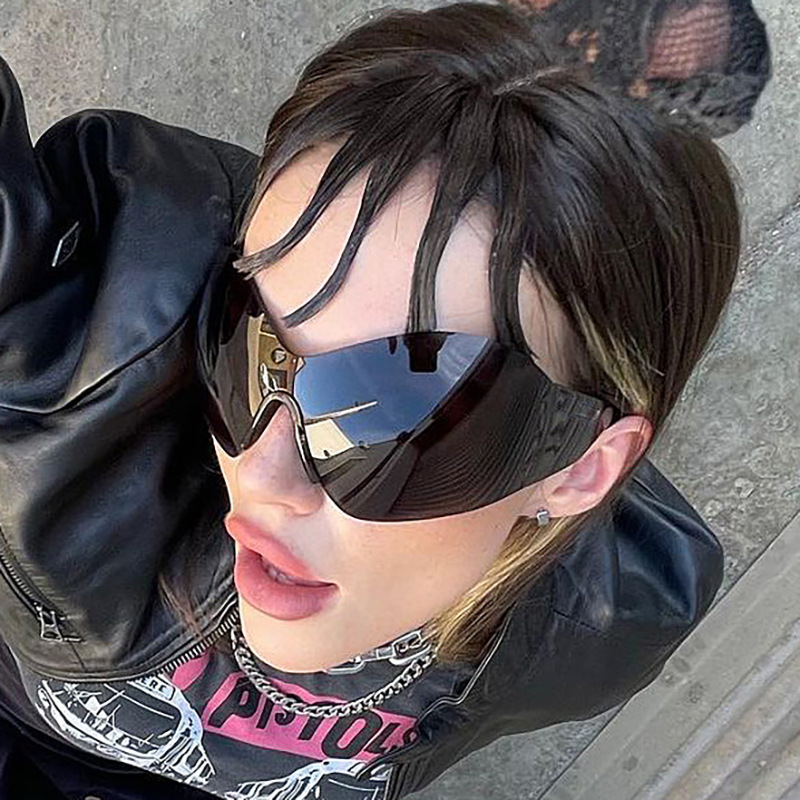 Wholesale Rimless Shield Sunglasses UV400 Futuristic Y2K Eyewear For Men Women - Everful