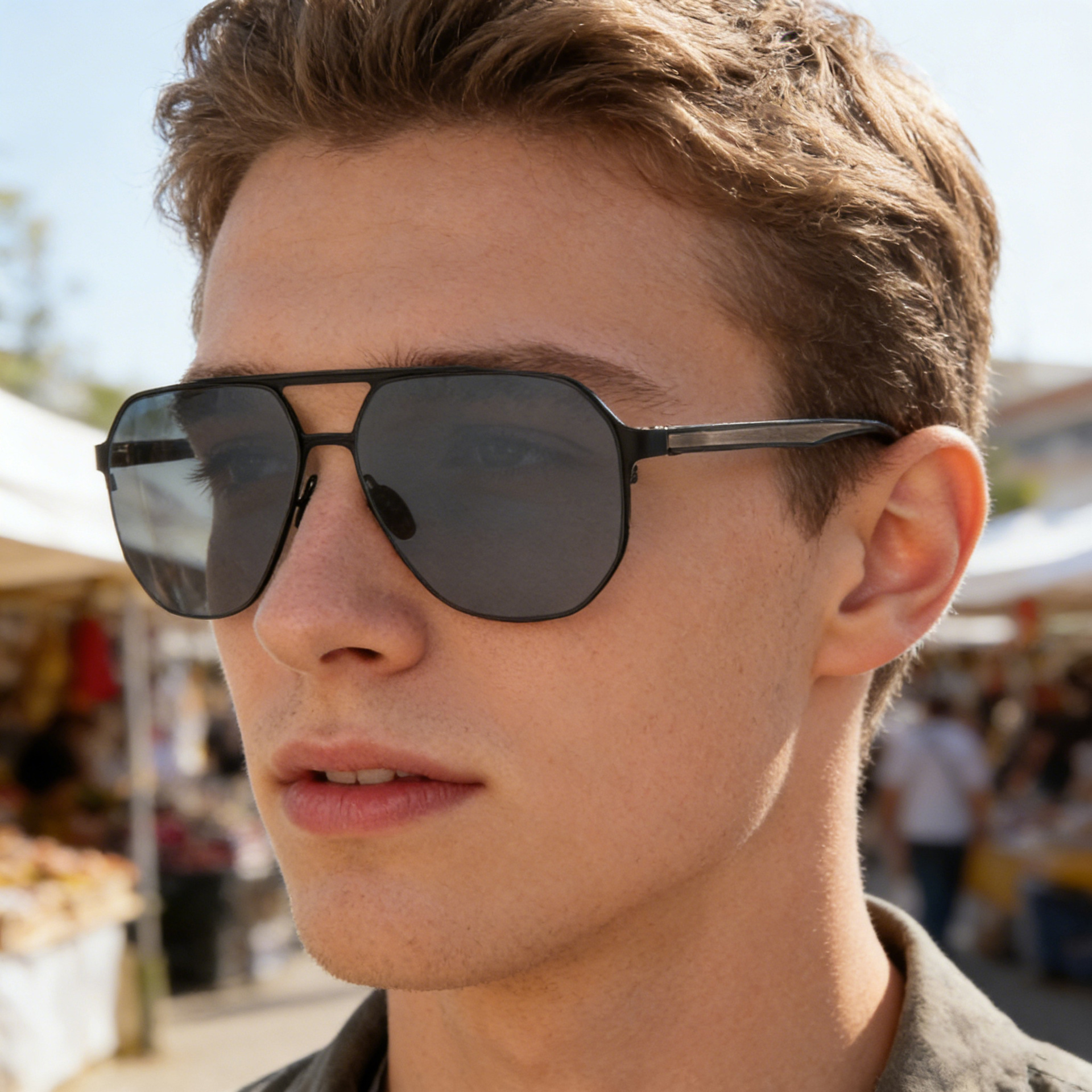 Wholesale Men Polarized Aviator Sunglasses Stainless Steel Geometric Frame - Everful
