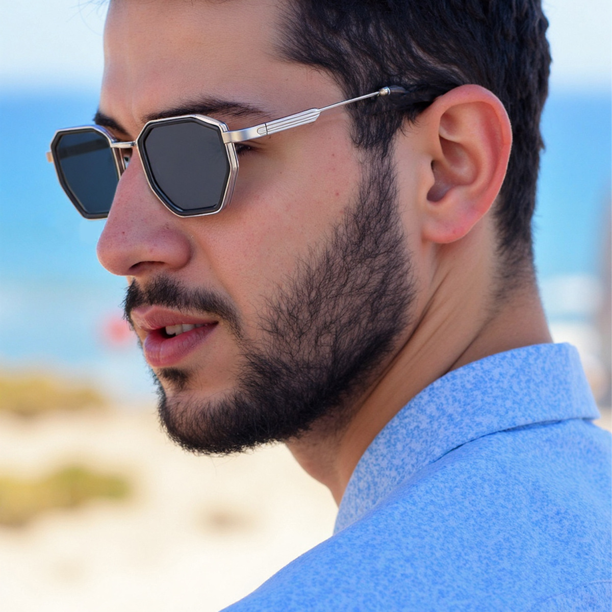 Wholesale Men Retro Octagon Metal Frame Polygon Sunglasses - Everful