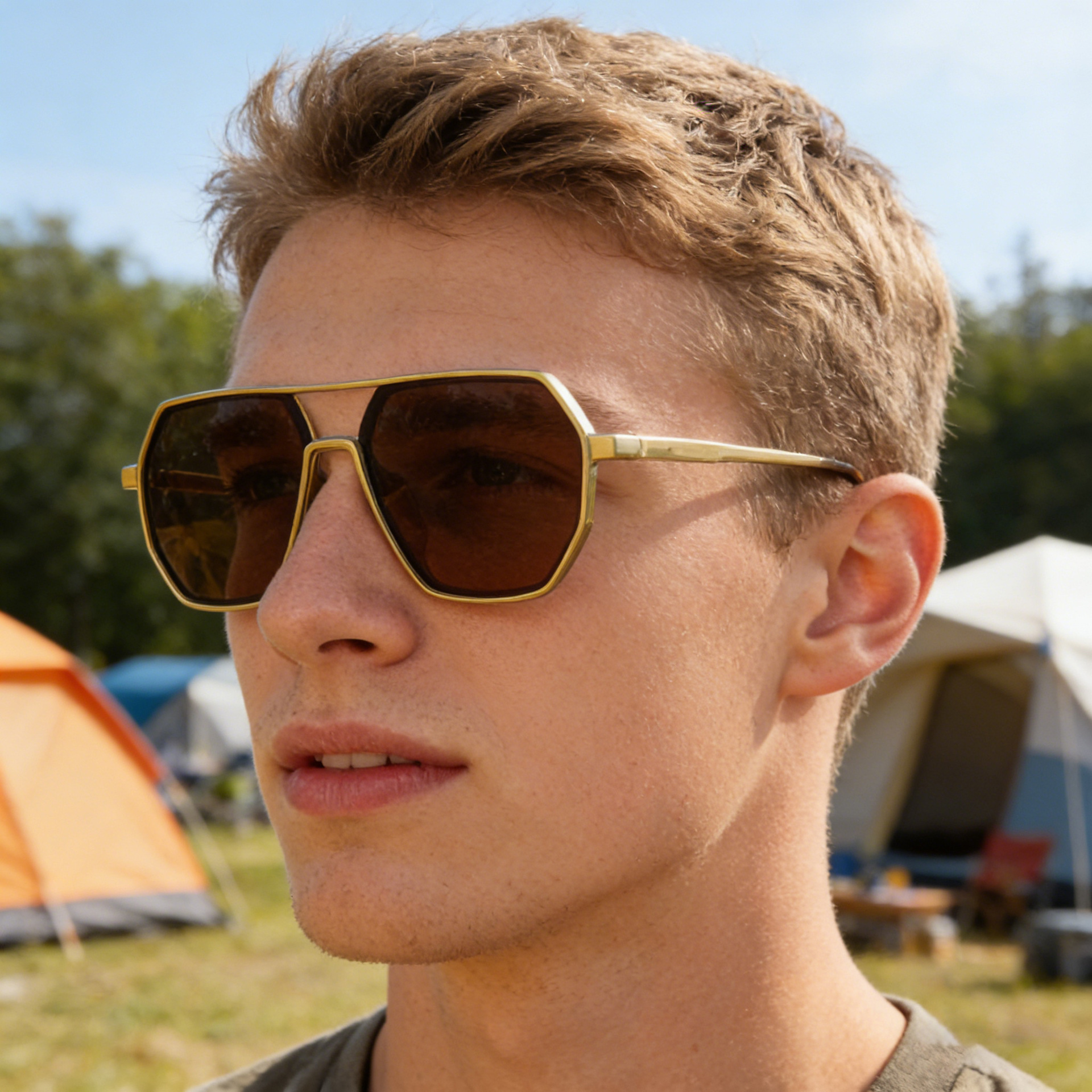 Fashion Polarized Sunglasses Men Women UV400 Protection Double Bridge Polygonal Frame Lightweight Eyewear Driving Outdoor