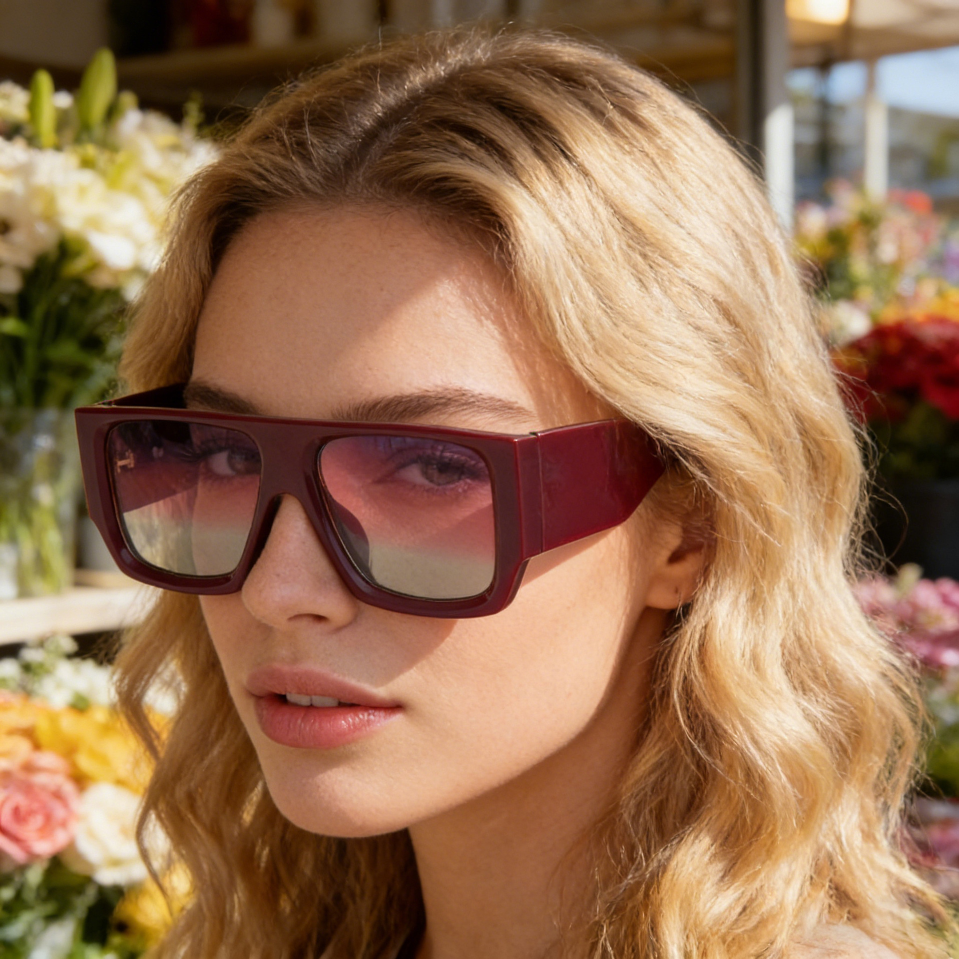 Wholesale Oversized Square Sunglasses with Wide Temple Retro Style - Everful