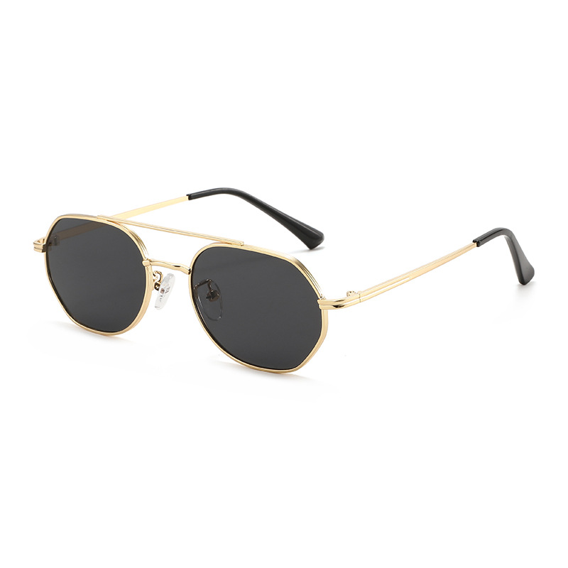 Vintage Polygon Metal Frame Sunglasses UV400 Protection Double Bridge Fashion Eyewear For Men Women Outdoor Travel Accessory