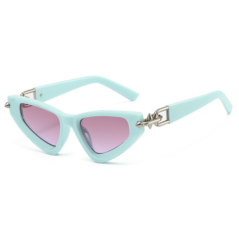 Wholesale Cat Eye Triangle Sunglasses with Metal Chain Spikes for Women - Everful