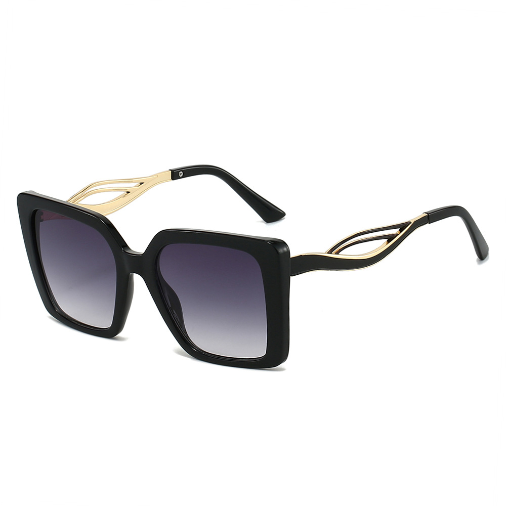 Wholesale Fashion Oversized Square Sunglasses With Metal Hollow Temple - Everful