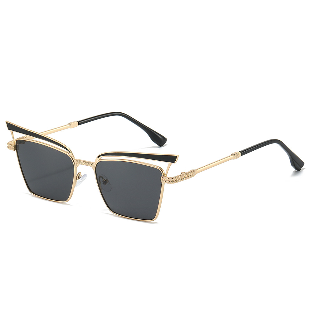 Wholesale Retro Cat Eye Sunglasses with Metal Hollow Out Geometric Frame - Everful