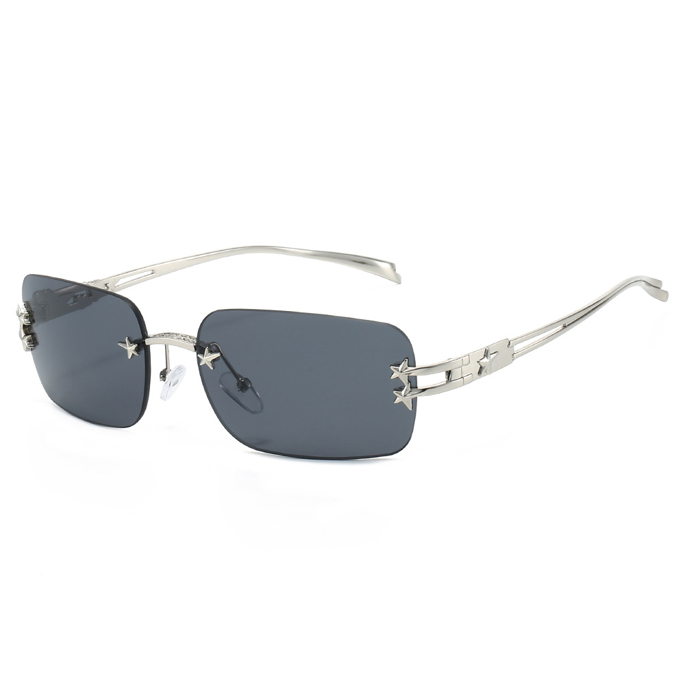 Wholesale Y2K Rimless Rectangle Sunglasses Star Studded Metal Frame - Everful