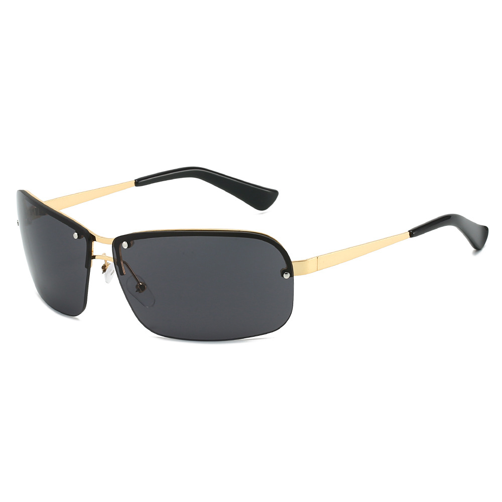 Wholesale Retro Y2K Rimless Oval Sunglasses with Metal Frame - Everful