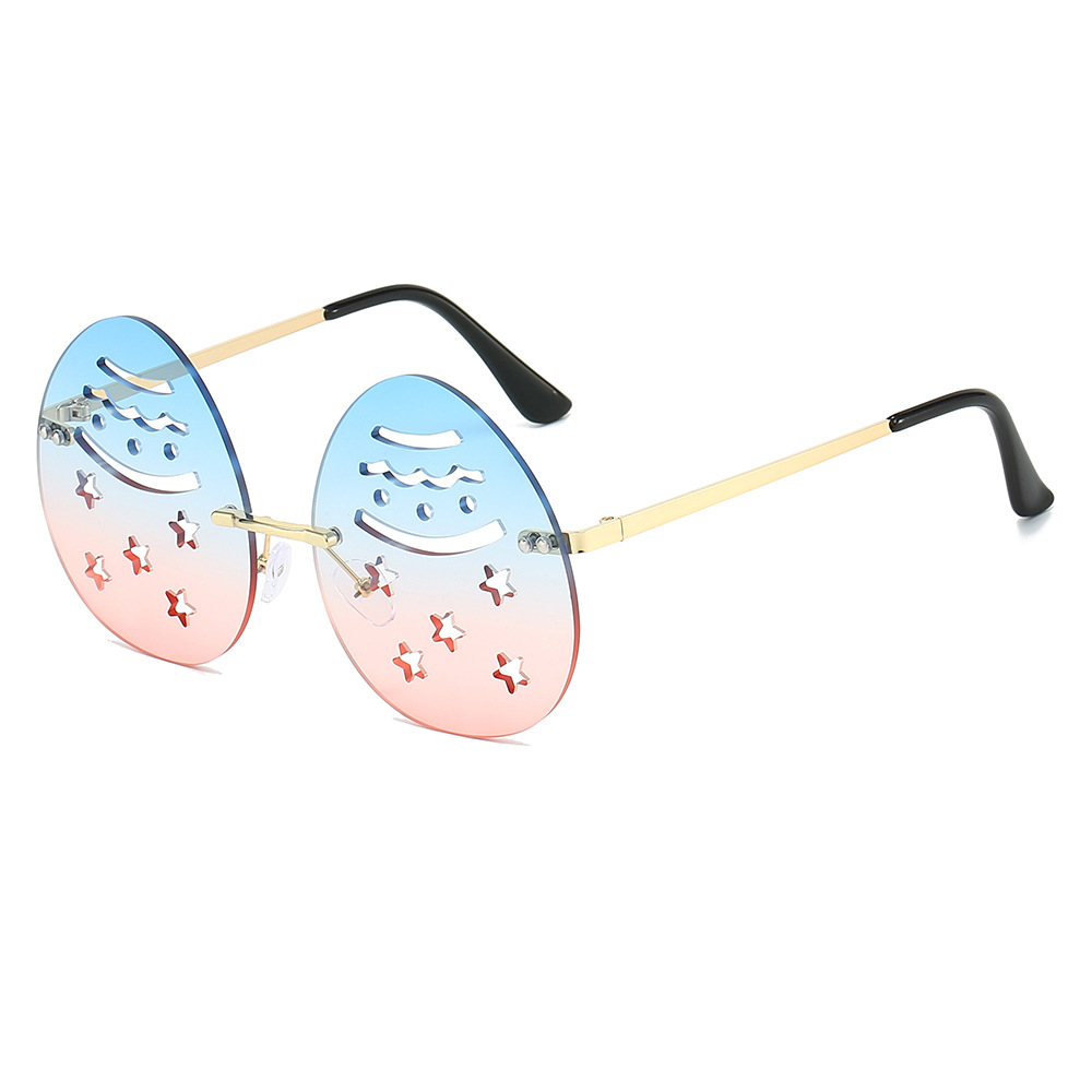 Wholesale Easter Egg Shaped Rimless Sunglasses with Hollowed Metal Frame - Everful