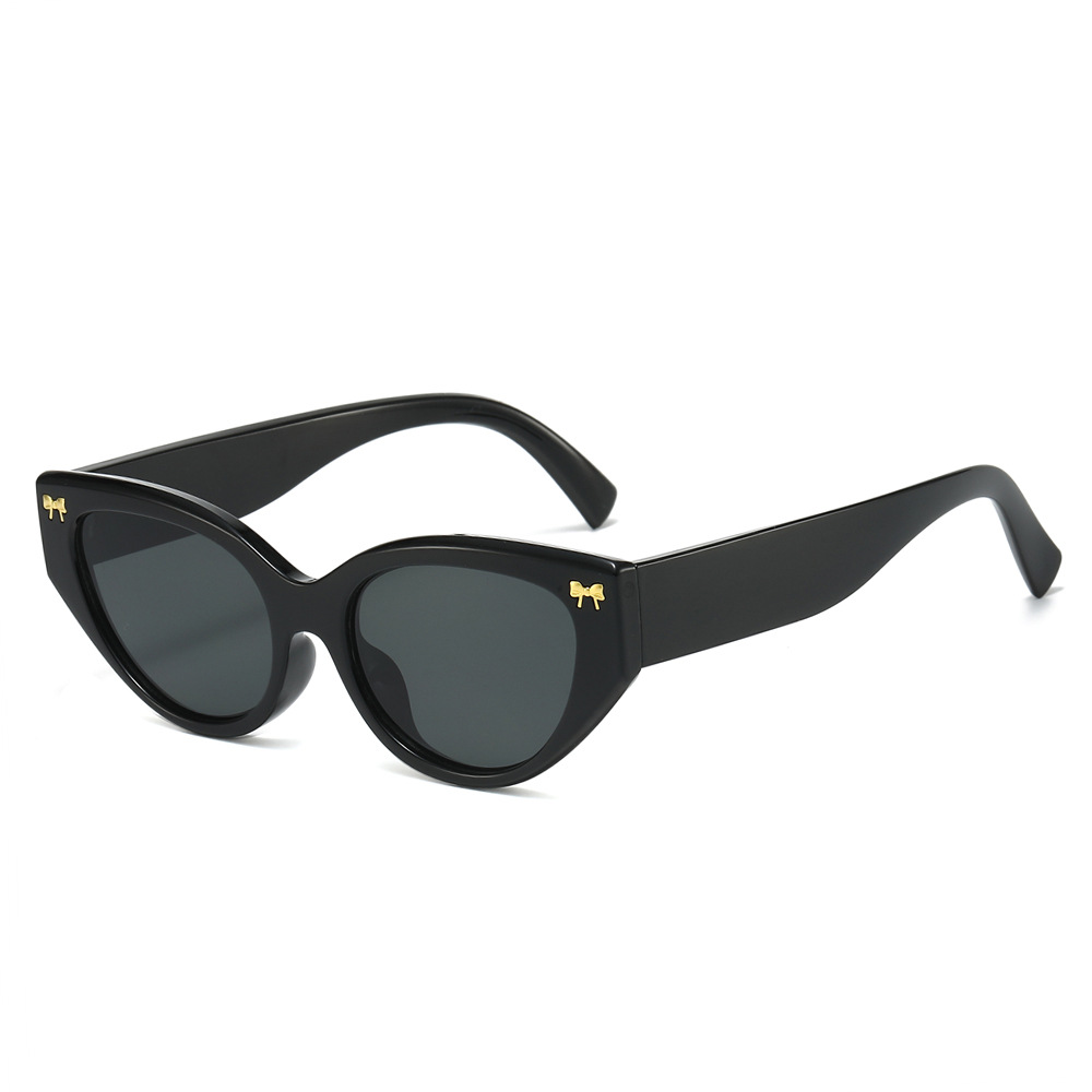 Wholesale Cat Eye Sunglasses with Gold Bow Decor Vintage Fashion For Women - Everful