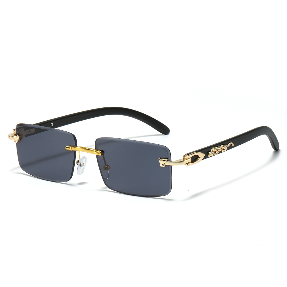 Wholesale Rimless Rectangular Sunglasses Metal Leopard Decor For Men Women - Everful