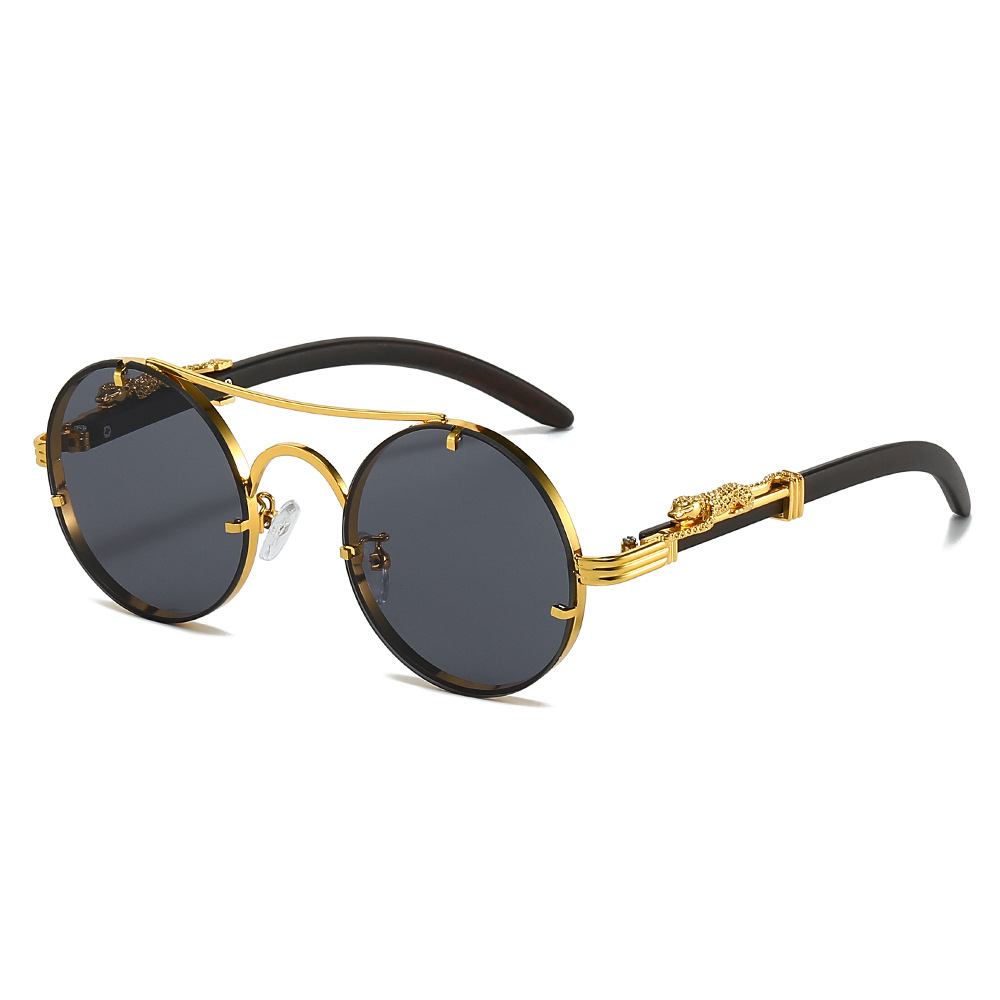 Wholesale Vintage Round Sunglasses Metal Frame with Leopard Panther Decor - Everful