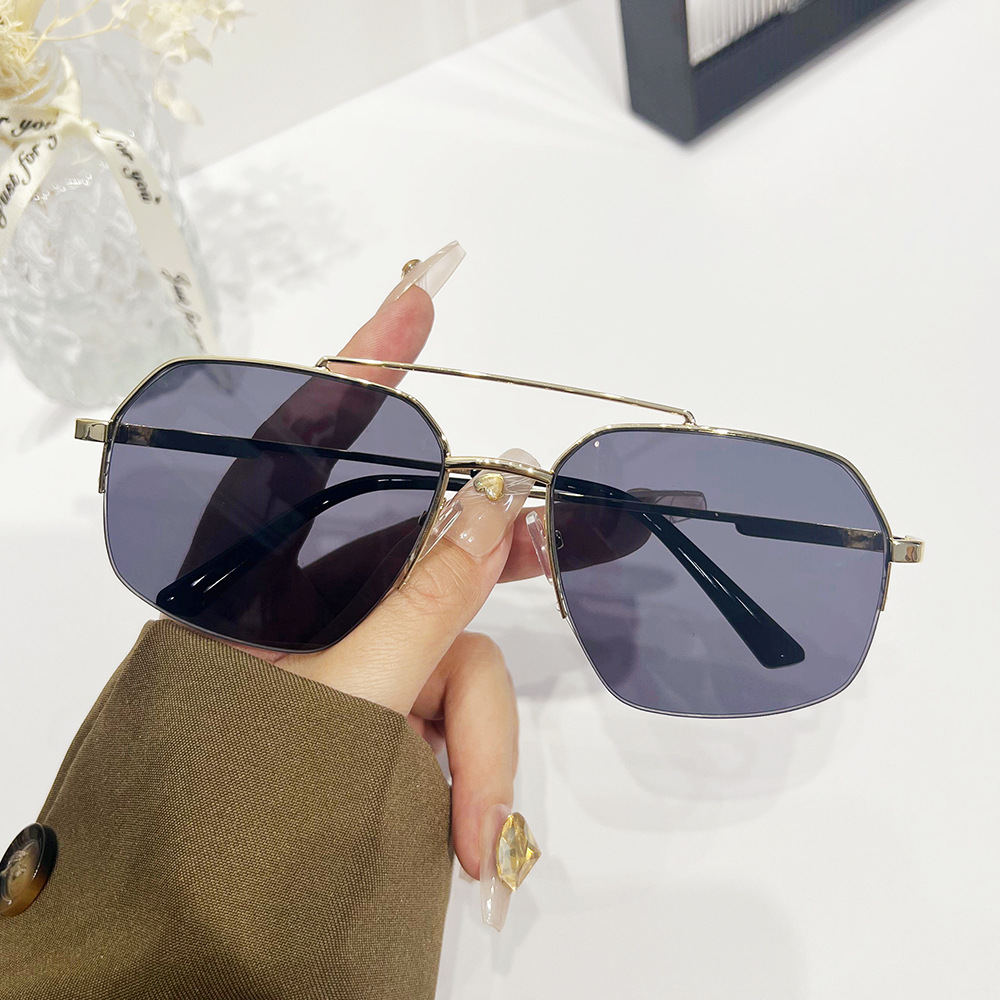 Wholesale Oversized Metal Polygon Sunglasses with Double Bridge For Men Women - Everful
