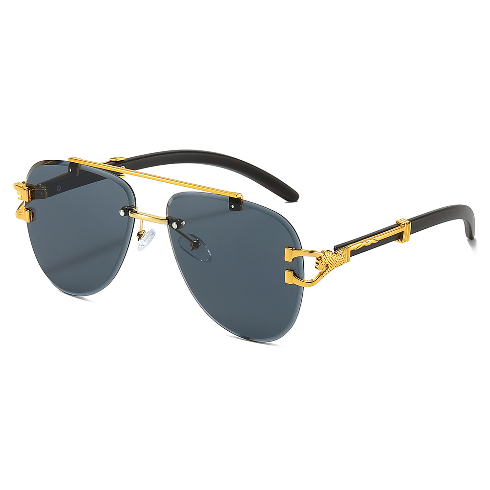 Wholesale Rimless Pilot Sunglasses with Metal Panther Head Detail - Everful