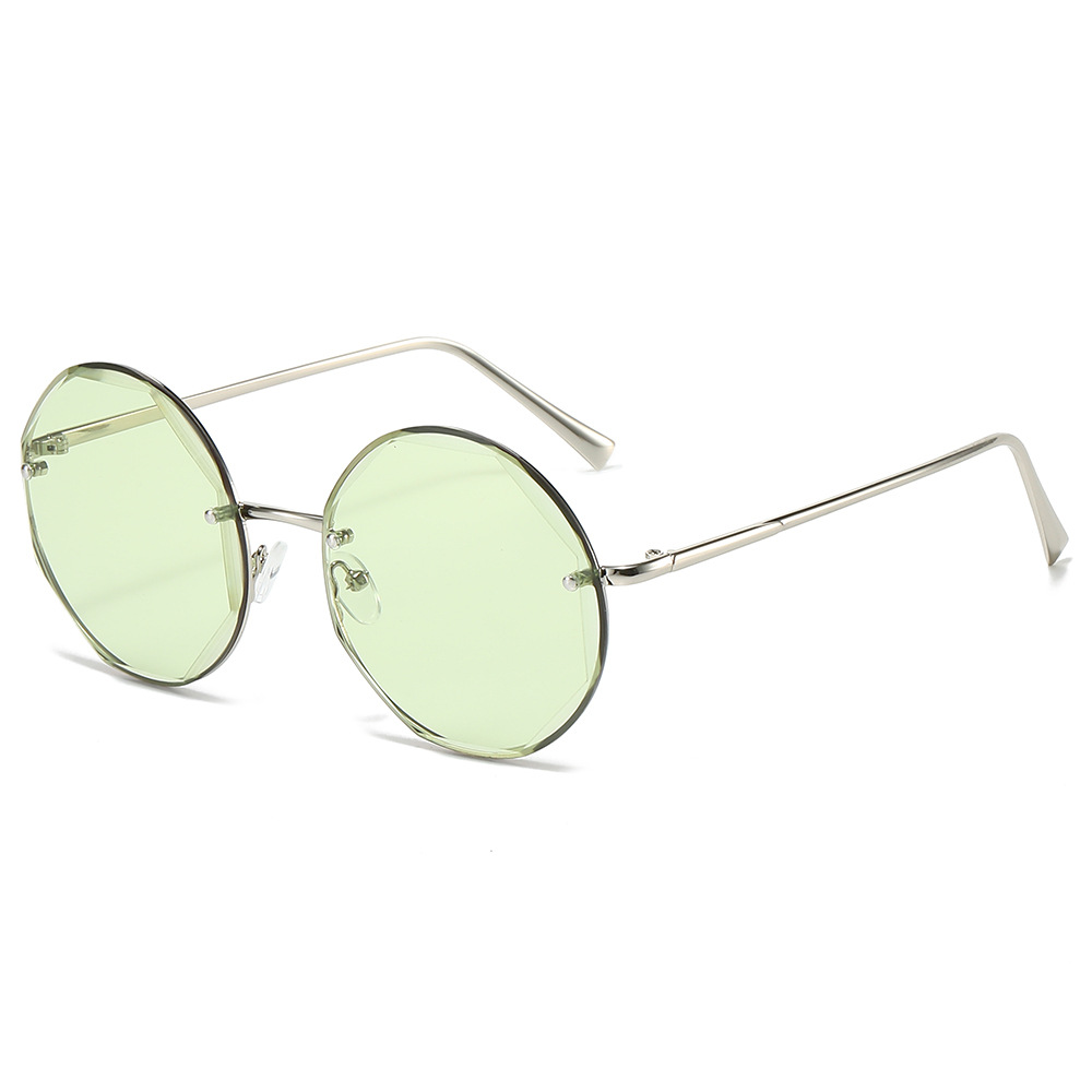 Wholesale Women Round Rimless Sunglasses with Polygonal Cut Edge Metal Frame - Everful