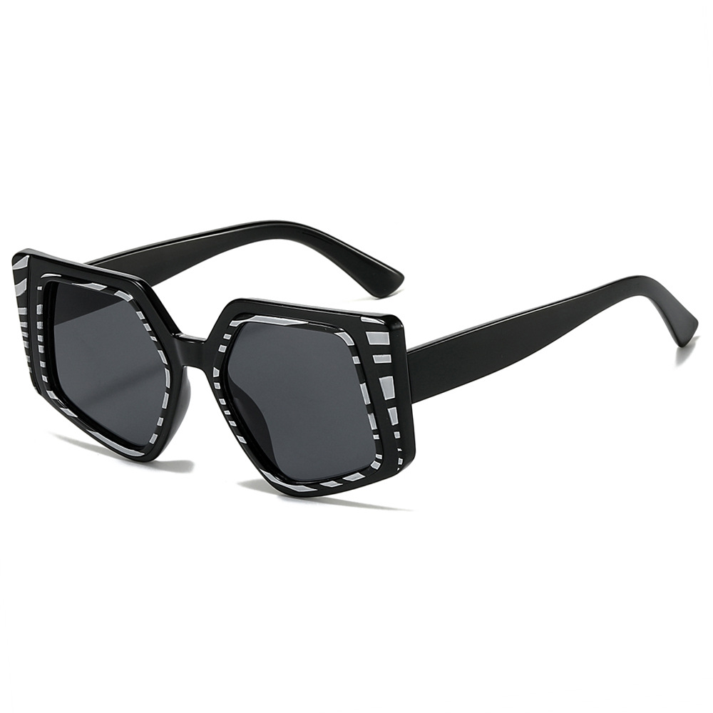 Wholesale Irregular Hexagonal Sunglasses with Checkerboard Pattern UV400 - Everful