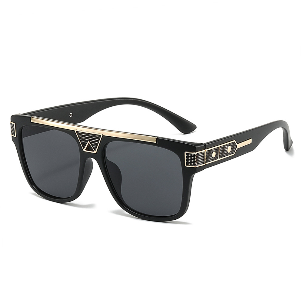 Wholesale Retro Square Large Frame Sunglasses With Metal Decor - Everful