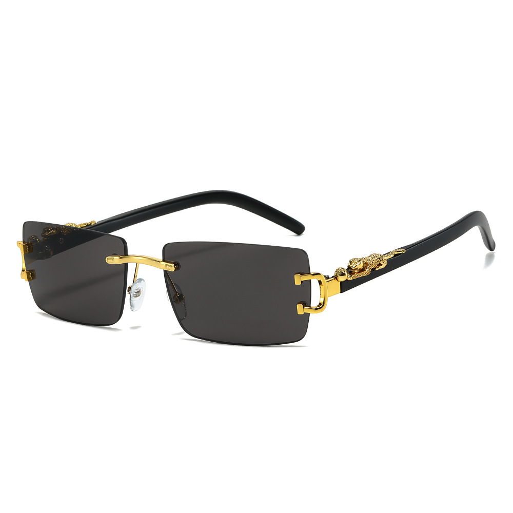 Wholesale Rimless Rectangular Sunglasses with Panther Metal Decor - Everful