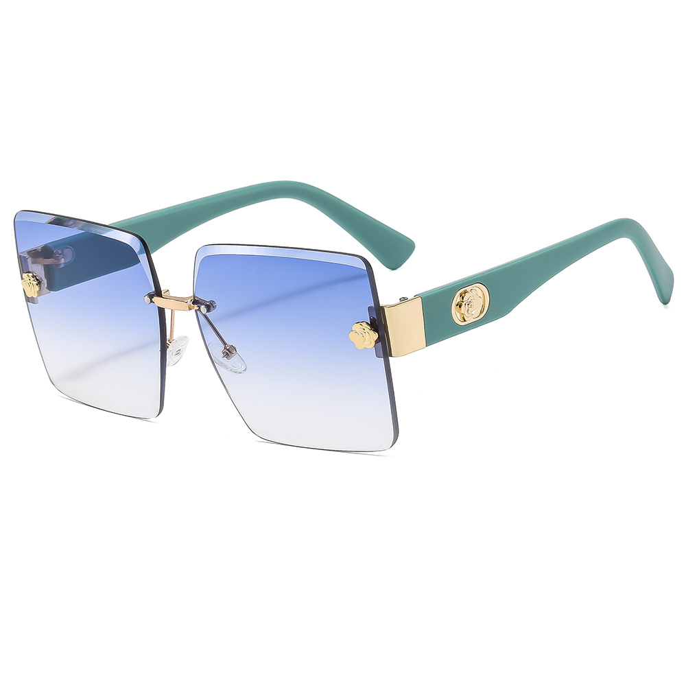 Wholesale Rimless Square Sunglasses with Flower Decor and Gradient Lenses - Everful
