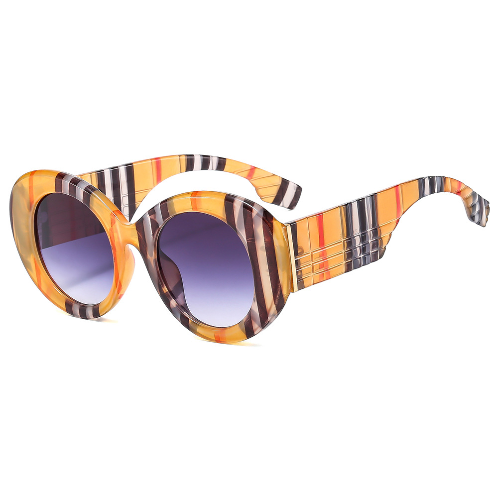 Wholesale Vintage Oversized Oval Sunglasses with Retro Plaid Pattern - Everful