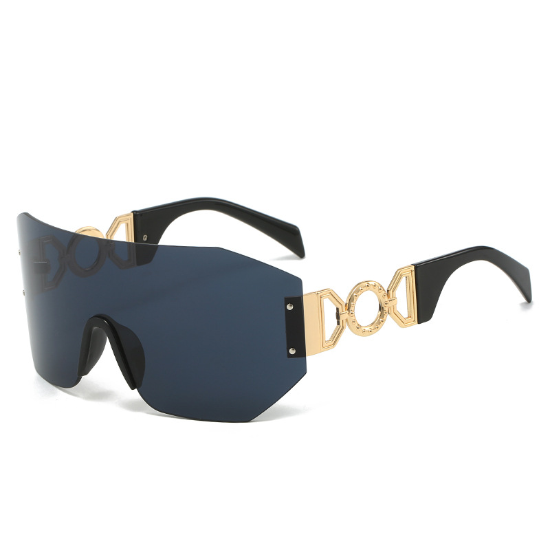 Wholesale Oversized Shield Rimless Sunglasses with Metal Hollow Temples - Everful