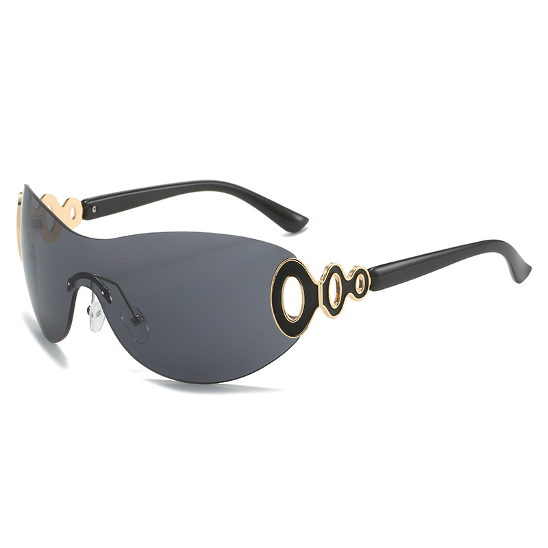 Wholesale Oversized Shield Sunglasses with Metal Ring Y2K Rimless Eyewear - Everful