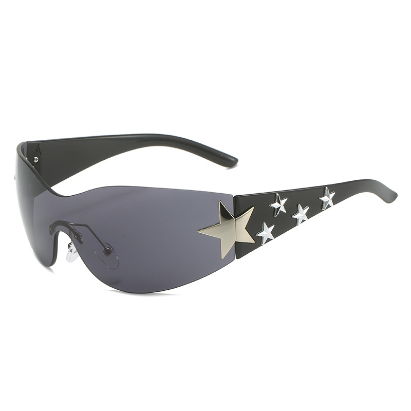 Wholesale Y2K Wrap Around Sunglasses With Metal Star Decor For Women Men - Everful