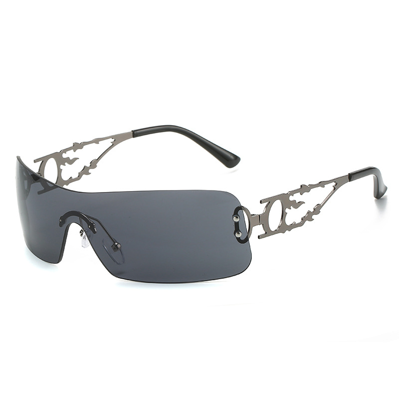 Wholesale Y2K Cyberpunk Rimless Sunglasses Hollow Flame Metal Temple - Everful