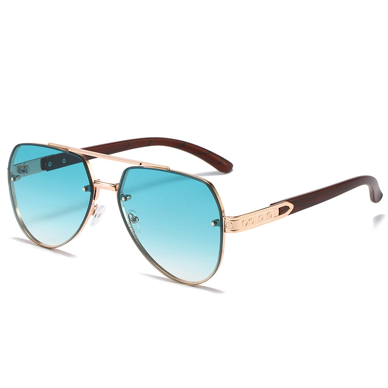 Wholesale Retro Aviator Sunglasses Metal Frame Wood Texture Temples - Everful