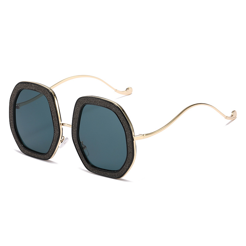 Wholesale Retro Oversized Hexagonal Sunglasses With Glitter PC Frame - Everful