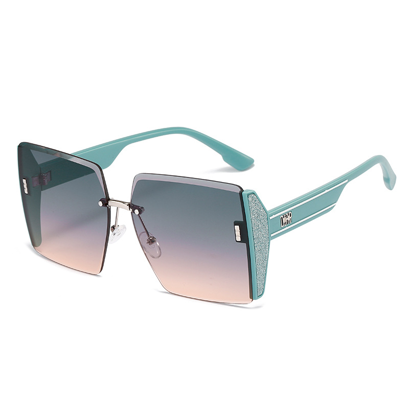Oversized Square Sunglasses For Women Rimless Gradient Lenses Fashion Sparkly Glitter Trim UV400 Protective Outdoor Eyewear