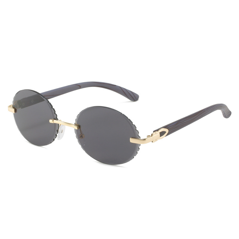 Wholesale Round Rimless Vintage Sunglasses with Wood Grain Temples - Everful