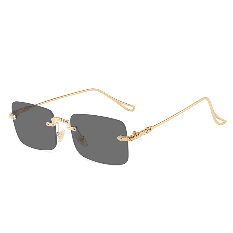 Wholesale Rimless Rectangular Sunglasses with Metal Engraved Temples - Everful