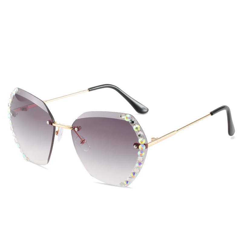 Wholesale Rimless Rhinestone Oversized Gradient Sunglasses For Women - Everful