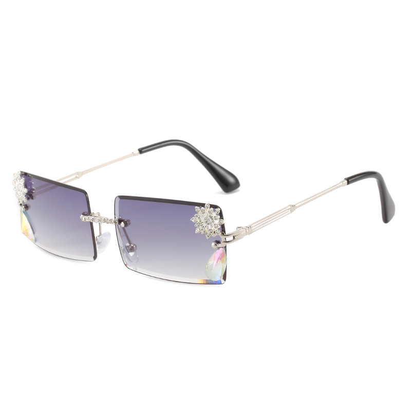 Wholesale Rimless Rectangle Rhinestone Sunglasses Women Gradient UV400 - Everful