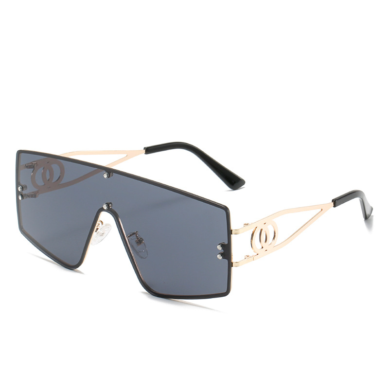 Wholesale Shield Sunglasses Oversized Metal Cutout Double Ring Temples - Everful