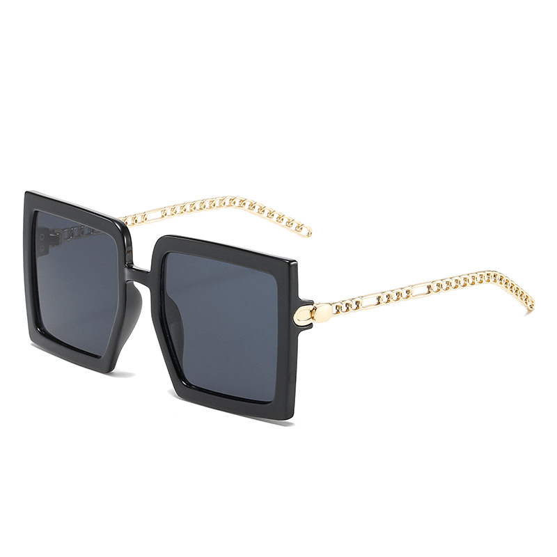 Wholesale Oversized Square Sunglasses PC Frame With Metal Chain Temples - Everful