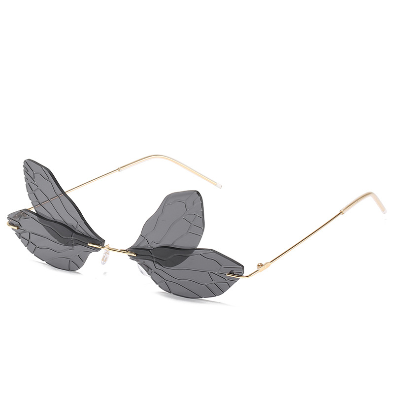 Wholesale Dragonfly Wing Sunglasses Rimless Metal Frame For Women - Everful