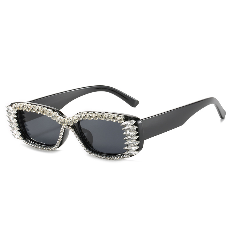 Wholesale Rectangle Rhinestone Sunglasses with Spiky Crystal Decor - Everful