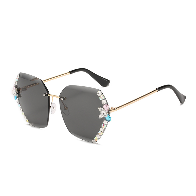 Wholesale Oversized Rimless Rhinestone Polygon Sunglasses For Women - Everful