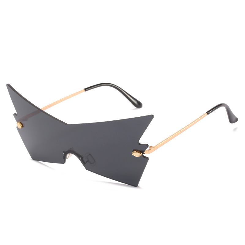 Wholesale Irregular Rimless Bat Wing Sunglasses with Metal Temple - Everful