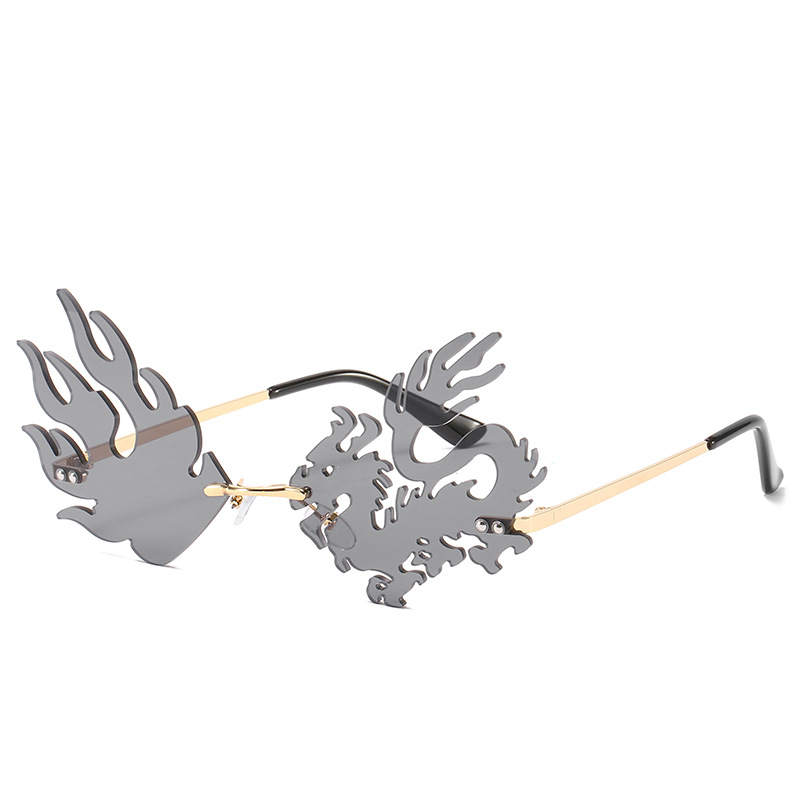 Wholesale Flame Dragon Rimless Sunglasses Metal Frame UV400 For Men Women - Everful
