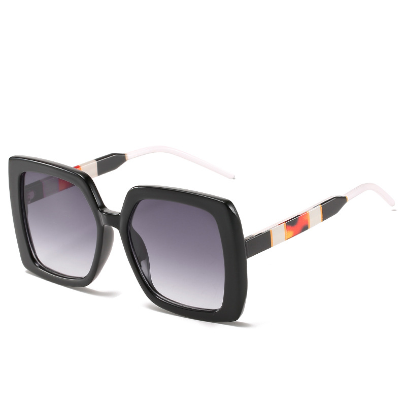 Square Oversized Sunglasses UV400 Protection Gradient AC Lens PC Frame Contrast Spliced Temples Fashion Eyewear Women