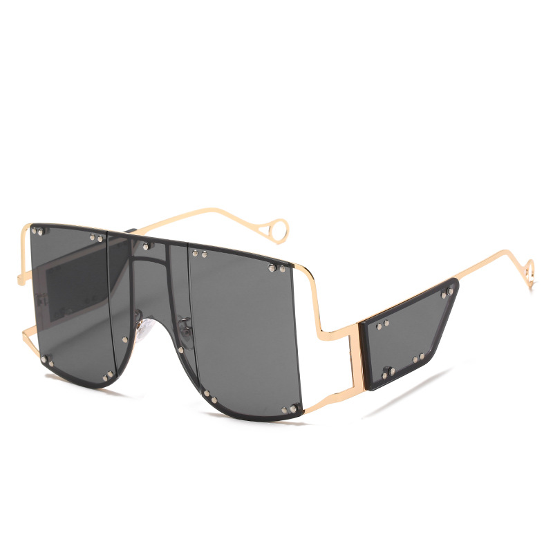 Wholesale Punk Oversized Shield Sunglasses Metal Frame UV400 For Women Men - Everful