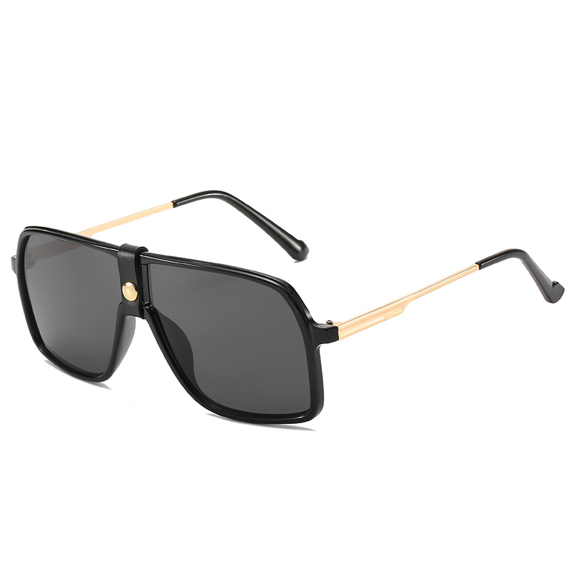 Oversized Square Sunglasses UV400 Protection PC Metal Frame Leather Bridge Rivet Pilot Style Trendy For Women