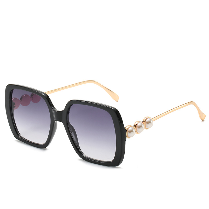 Oversized Square Sunglasses For Women Metal PC Frame AC Lens UV400 Gradient Lenses With Fashion Faux Artificial Pearl Decoration