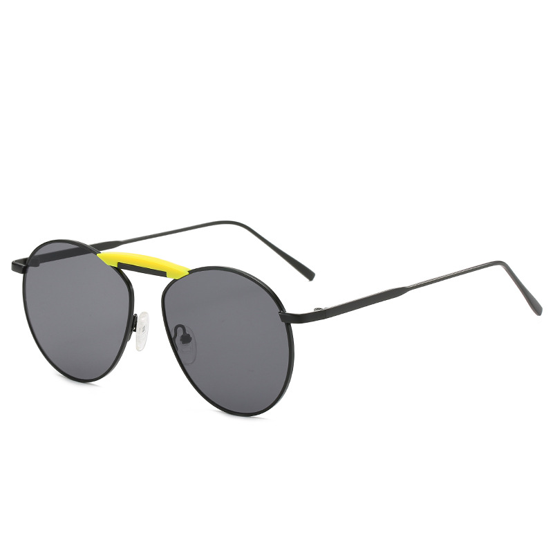 Wholesale Vintage Round Metal Sunglasses with Double Bridge For Women - Everful