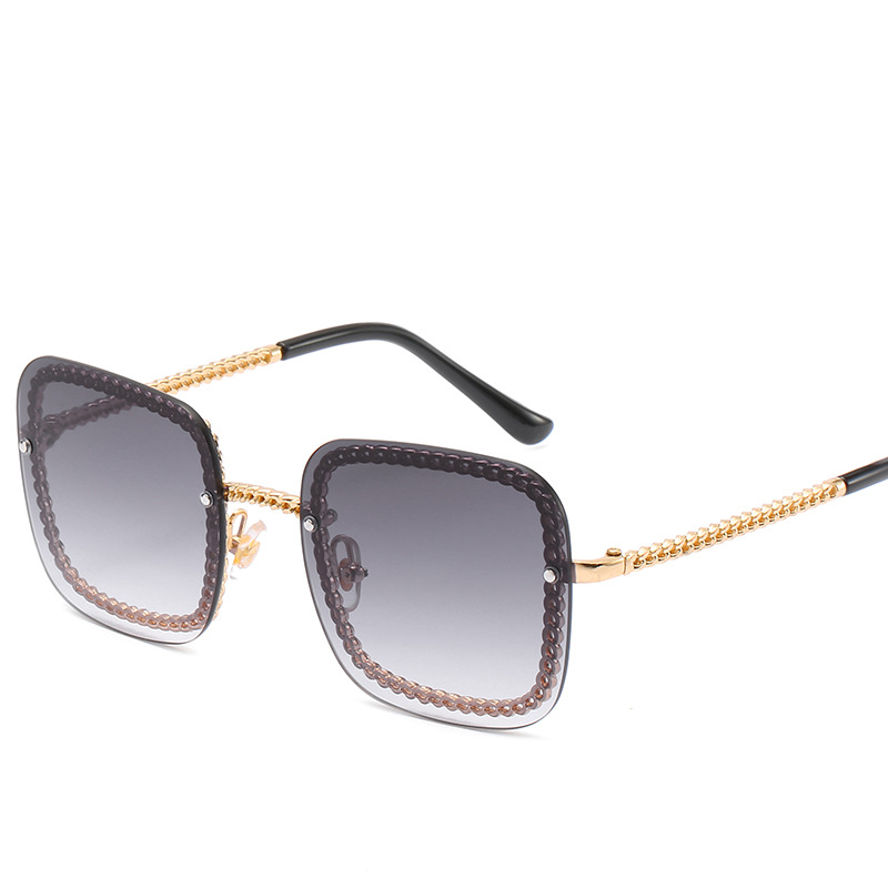 Wholesale Vintage Oversized Square Sunglasses with Metal Chain Frame - Everful