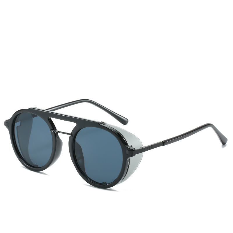 Wholesale Steampunk Round Sunglasses with Double Bridge and Side Shields - Everful