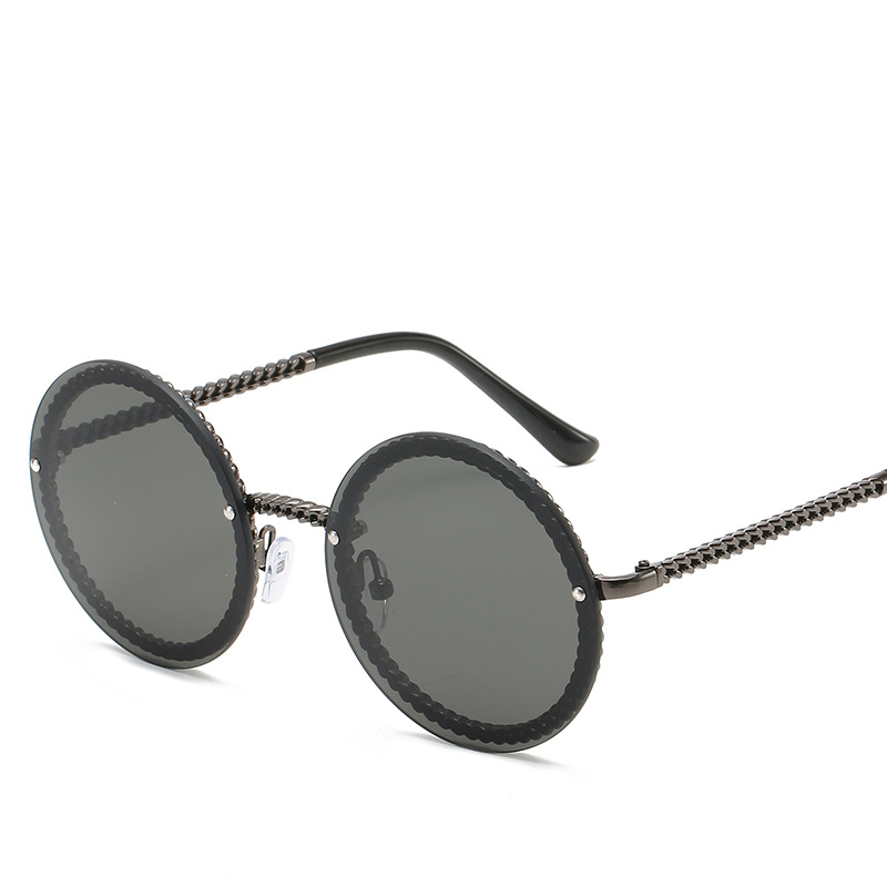 Vintage Round Sunglasses Metal Chain Frame UV400 Protection Gradient Lens Industrial Style Fashion Eyewear For Women Travel