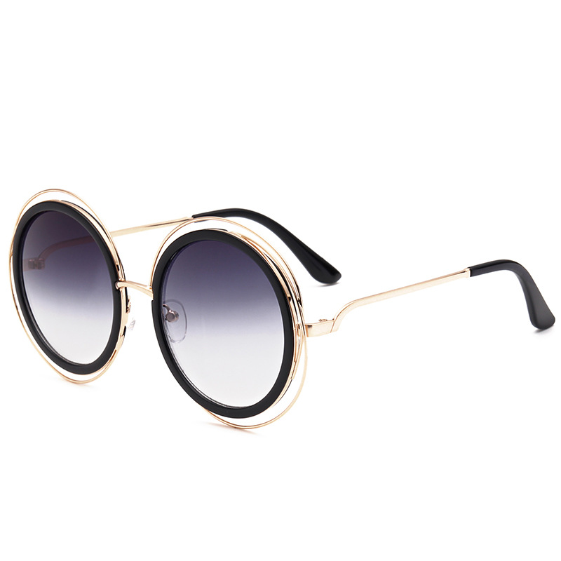 Wholesale Oversized Round Sunglasses Double Ring Metal Frame For Women - Everful